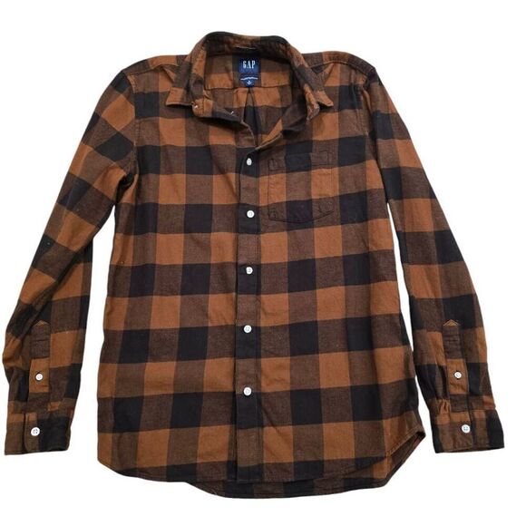 Gap Shirt Men's Small Brown Flannel Standard Fit 100% Organic Cotton Button-Up - Picture 1 of 8